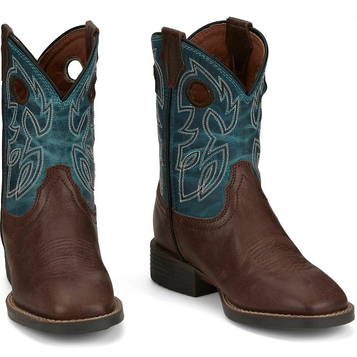 SALE Justin® Youth Walnut Brown/Teal Bowline Jr. Square Toe Boots