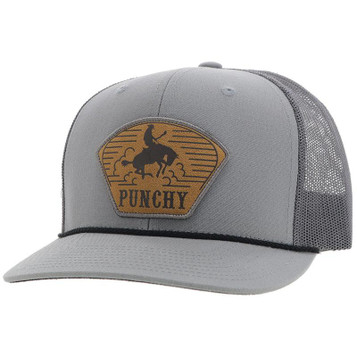 Hooey® Grey with Black Rope Cavvy Punchy Leather Patch Cap Hooey® Grey with Black Rope Cavvy Punchy Leather Patch Cap