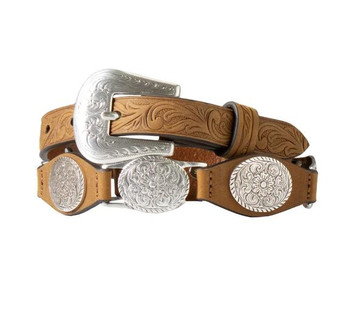 Nocona® Girls' Brown Floral Tabs Linked Conchos Belt