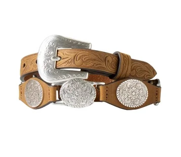 SALE Nocona® Girls' Brown Floral Tabs Linked Conchos Belt