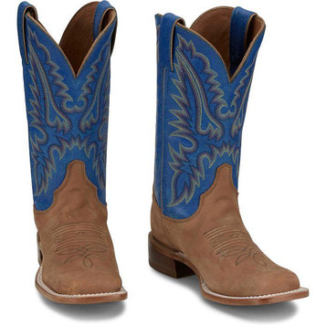Justin® Ladies' Distressed Cognac/Blue Peyton 11" Square Toe Boots