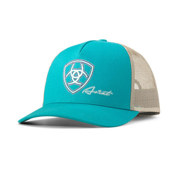 M & F WESTERN PRODUCTS Ariat® Turquoise/Cream Embroidered Shield Logo Cap
