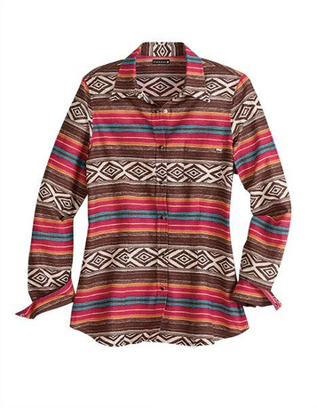 SALE Tin Haul® Ladies' L/S Brown Aztec Blanket Print Snap Shirt SALE Tin Haul® Ladies' L/S Brown Aztec Blanket Print Snap Shirt