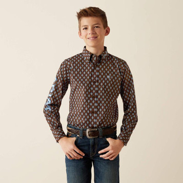 SALE Ariat® Boys' L/S Brown/Light Blue Print Team Oak Classic Fit Button Shirt SALE Ariat® Boys' L/S Brown/Light Blue Print Team Oak Classic Fit Button Shirt