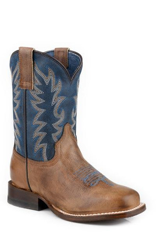 Roper® Little Kids' Brown/Vintage Blue Square Toe Boots