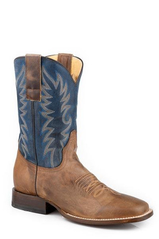Roper® Men's Waxy Brown/Vintage Blue Square Toe Boots