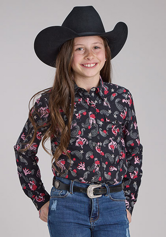 SALE Roper® Girls' L/S Black Paisley/Bronc Rayon Snap Shirt