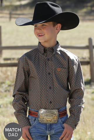 SALE Cinch® Boys' L/S Brown Geo Print Button Shirt