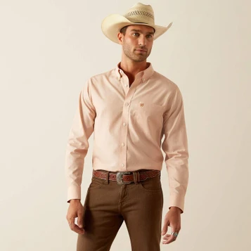 SALE Ariat® Men's L/S Solid Light Brown/Peach WF Fitted Button Shirt