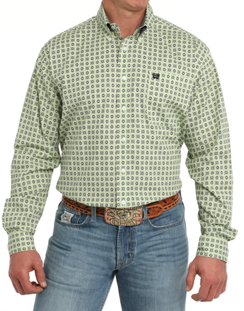 SALE Cinch® Men's L/S Lime/Navy Medallion Print Button Shirt