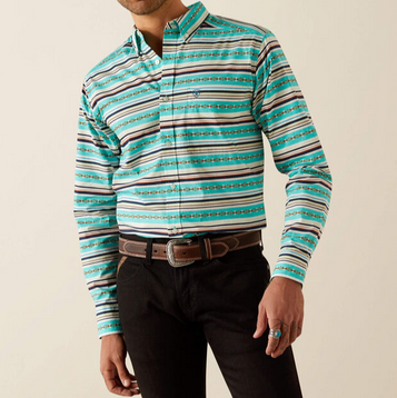 SALE Ariat® Men's L/S Jimmie Turquoise Stripe Fitted Button Shirt
