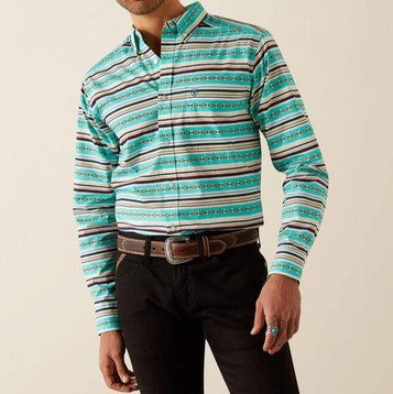 SALE Ariat® Men's L/S Jimmie Turquoise Stripe Fitted Button Shirt