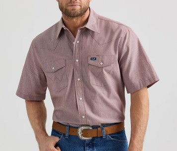 Wrangler® Men's S/S Brown Chambray Snap Shirt