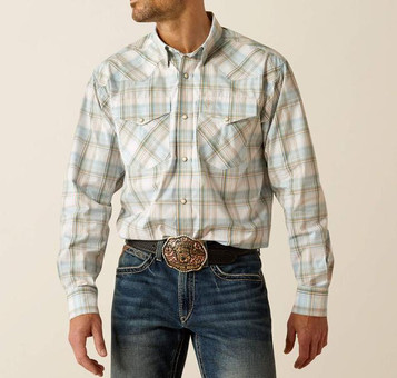 Ariat® Men's L/S White/Turquoise Plaid Pro Series Fillmore Classic Fit Snap Shirt Ariat® Men's L/S White/Turquoise Plaid Pro Series Fillmore Classic Fit Snap Shirt