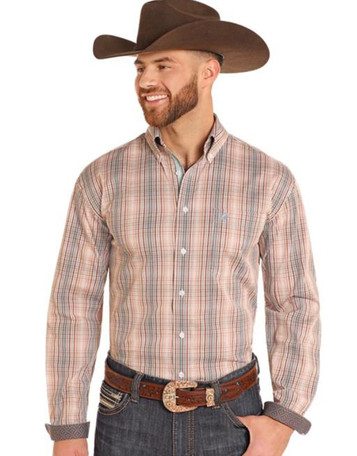 SALE Panhandle Rough Stock® Men's L/S Brown/Orange Plaid Button Shirt