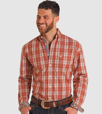 Panhandle Rough Stock® Men's L/S Rust Plaid Button Shirt Panhandle Rough Stock® Men's L/S Rust Plaid Button Shirt