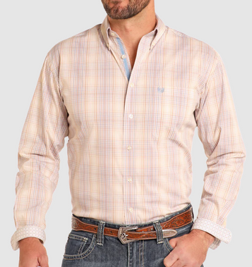 SALE Panhandle Rough Stock® Men's L/S Natural Ombre Plaid Button Shirt