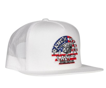 Lazy J Ranch Wear® All White USA Arrowhead Patch Trucker Cap Lazy J Ranch Wear® All White USA Arrowhead Patch Trucker Cap