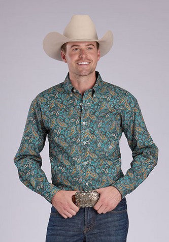 SALE Roper® Men's L/S Turquoise Dusk Paisley Button Shirt