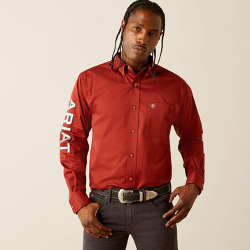 SALE Ariat® Men's L/S Red/Khaki Team Logo Classic Fit Button Shirt