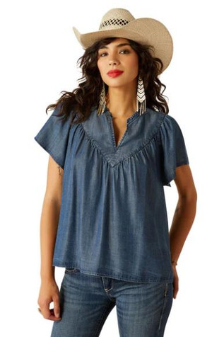 SALE Ariat® Ladies' S/S Emma Denim V-Neck Gathered Top