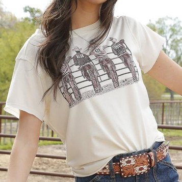 Cruel Denim® Ladies' S/S Cream Rodeo Cowboys Crop Tee