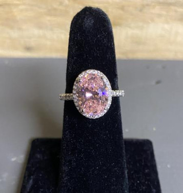 R.S. Covenant® Pink Oval Solitaire Cubic Zirconia Slim Band Ring