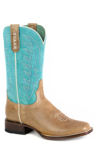 SALE Roper® Ladies' Tan/Turquoise Square Toe Boots