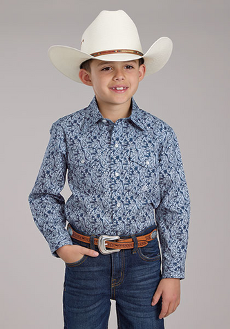 SALE Roper® Boys' L/S Blue Paisley Snap Shirt