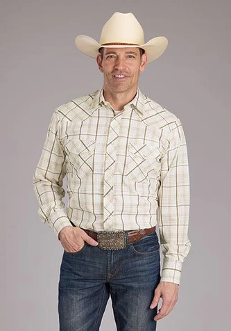 SALE Roper® Men's L/S Tan Plaid Snap Shirt