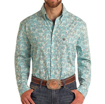 Rock & Roll Denim® Men's L/S Turquoise/Brown Paisley Print Button Shirt Rock & Roll Denim® Men's L/S Turquoise/Brown Paisley Print Button Shirt