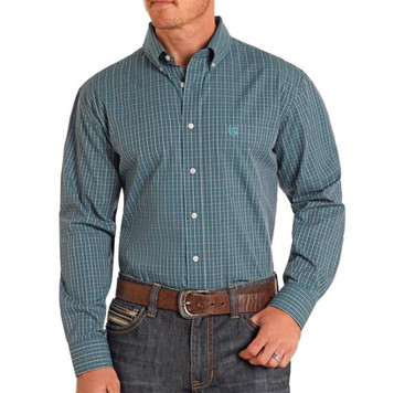 SALE Panhandle Slim® Men's L/S Teal Dobby Checked Button Shirt SALE Panhandle Slim® Men's L/S Teal Dobby Checked Button Shirt