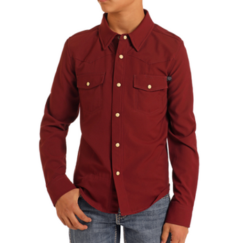 SALE Rock & Roll Denim® Boys' L/S Tek Solid Color Snap Shirt