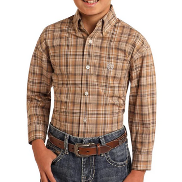 SALE Panhandle Slim® Boys' L/S Khaki Plaid Button Shirt