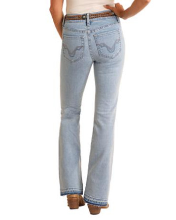 SALE Rock & Roll Denim® Ladies' HR Light Wash Distressed Boot Cut Jeans