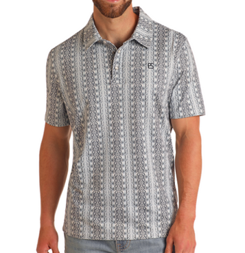 SALE Panhandle Slim® Men's S/S Grey Aztec Print Snap Polo Shirt