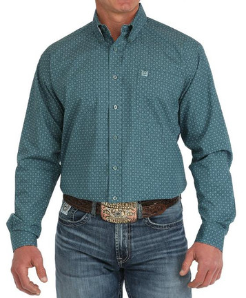 SALE Cinch® Men's L/S Teal Green Medallion Print Button Shirt