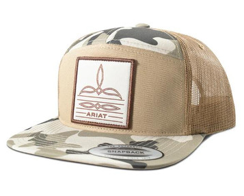 Ariat® Khaki/Camo Boot Stitched 7-Panel Flatbill Cap