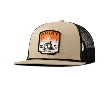 Ariat® Khaki/Black Desert Scene Patch Flatbill Cap