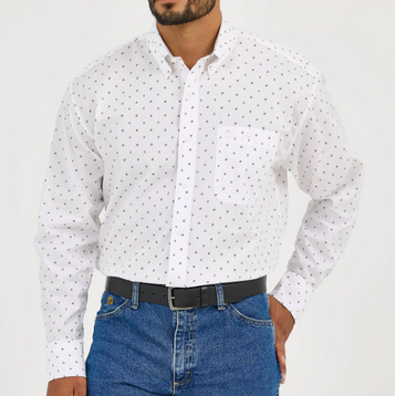 SALE Wrangler George Strait® Men's L/S White/Black Diamond Print Button Shirt