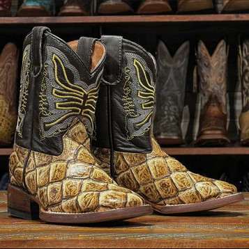 Tanner Mark® Youth Tan Monster Fish Square Toe Boots Tanner Mark® Youth Tan Monster Fish Square Toe Boots