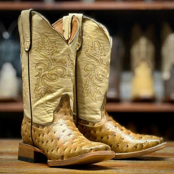 Tanner Mark® Kids' Tan Ostrich Print Square Toe Boots Tanner Mark® Kids' Tan Ostrich Print Square Toe Boots