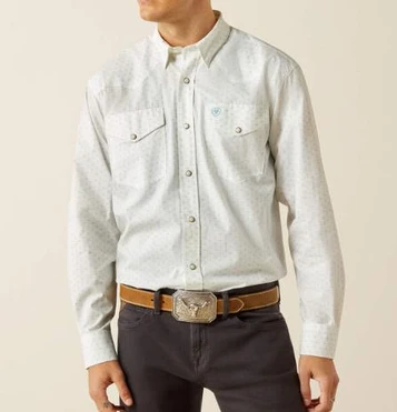 SALE Ariat® Men's L/S Wilbur White/Light Blue Print Classic Fit Snap Shirt