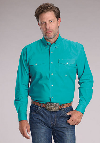 SALE Roper® Men's L/S Solid Turquoise Blue Button Shirt