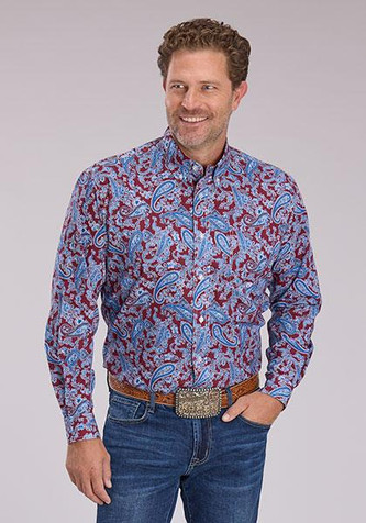 Roper® Men's L/S Wine/Blue Paisley Button Shirt