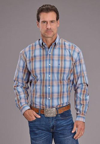 SALE Stetson® Men's L/S Blue/Tan Plaid Button Shirt