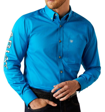 SALE Ariat® Men's L/S Solid Bright Blue Team Logo Button Shirt
