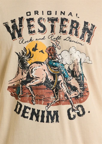 SALE Rock & Roll Denim® Unisex S/S Cream Western Denim Co. Bronc Rider T-Shirt
