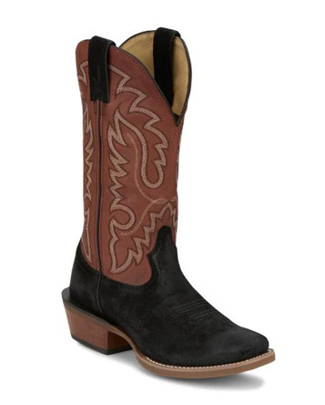 SALE Justin® Men's Cowboy Town Black Roughout/Brown Square Toe Boots