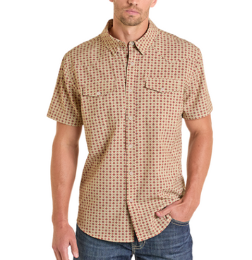 SALE Panhandle Slim® Men's S/S Tan Aztec Print Performance Button Shirt